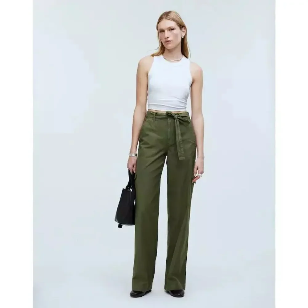 Madewell Griff Pants Superwide Leg Cargo Garment Dye Desert Olive Green NWT 27
